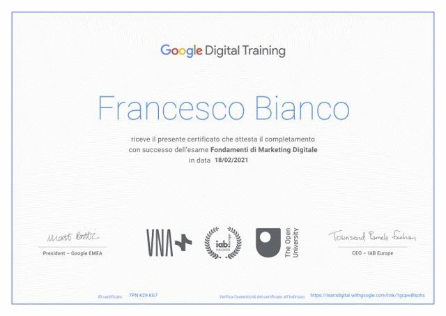 Fundamentals of Digital Marketing certificate