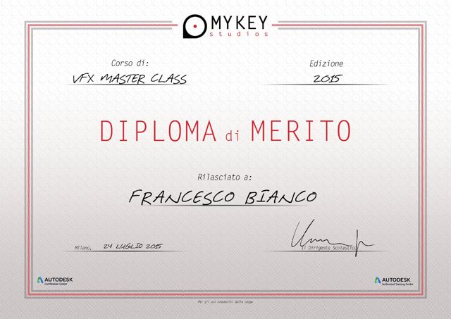 VFX Master Class certificate
